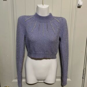 Purple Beaded Cropped Sweater